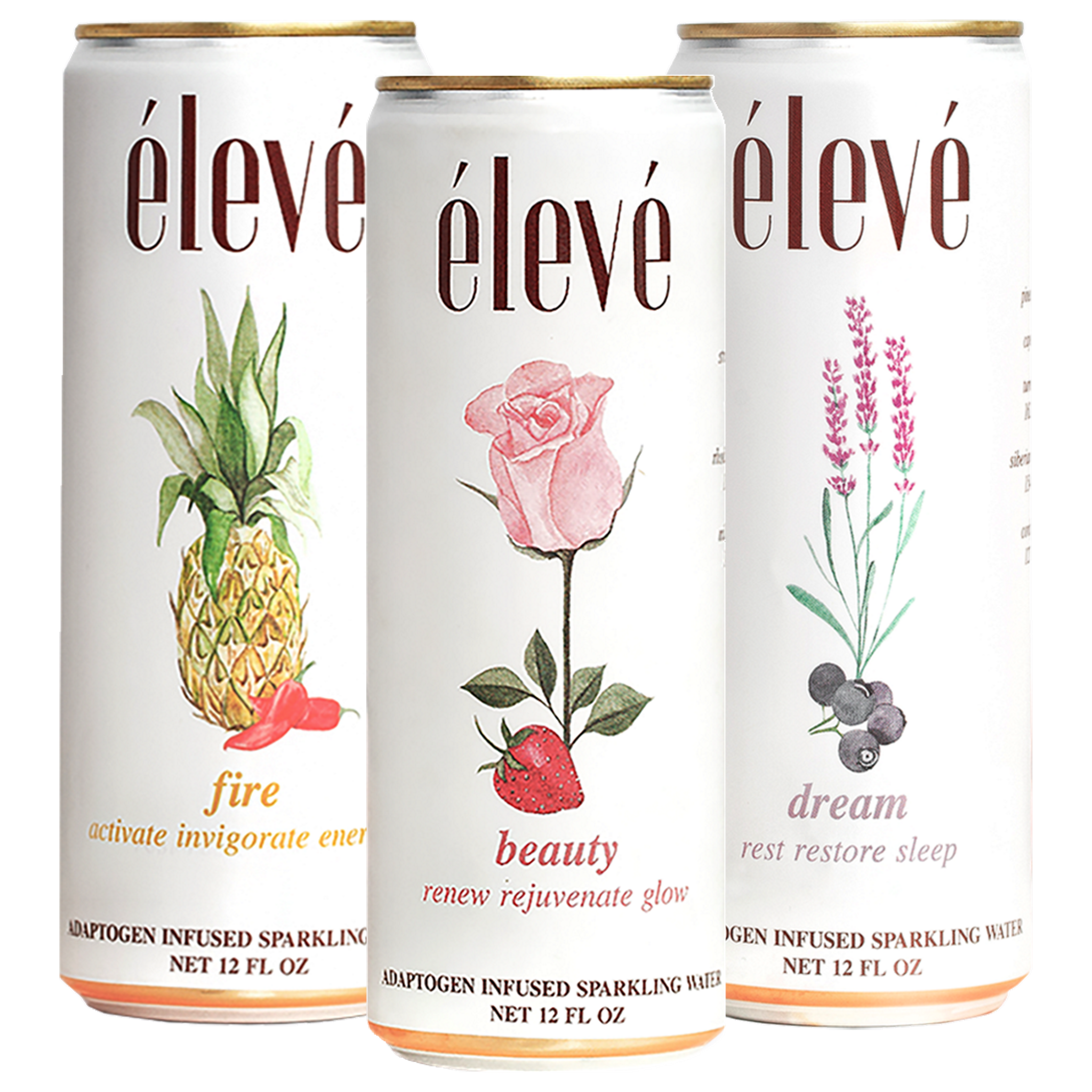 eleve variety pack adaptogen infused sparkling water, functional beverage for  better health and improved wellness